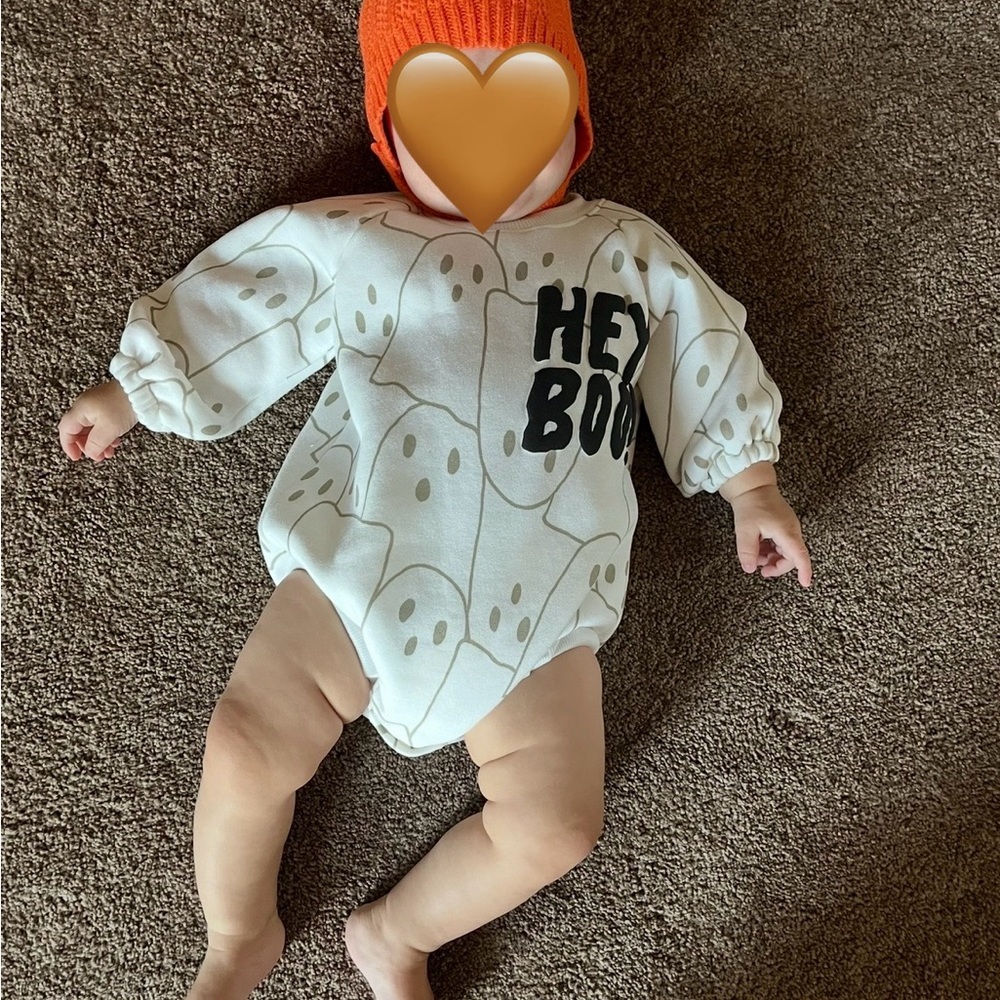 Hey Boo Ghost Print Baby Sweater Romper